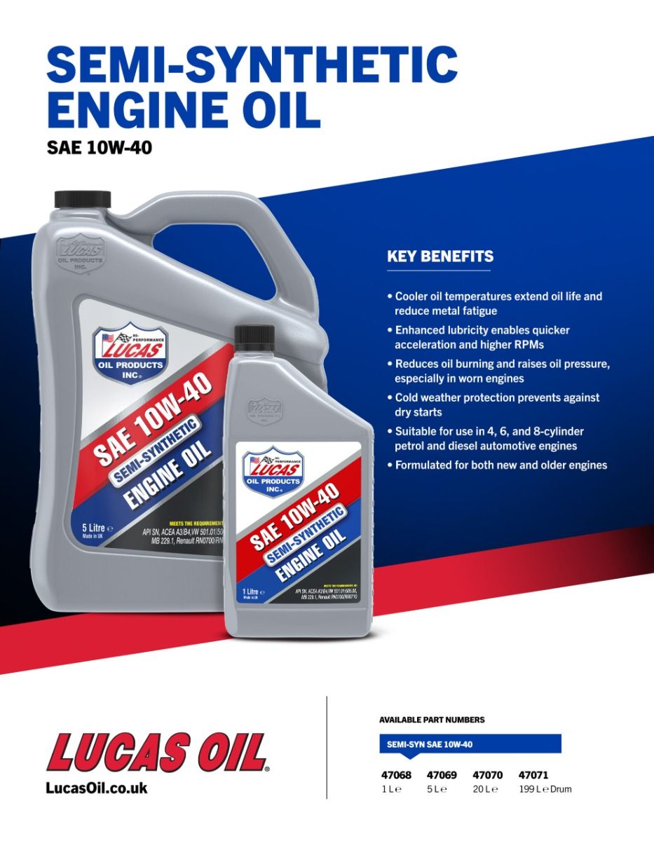 Lucas Oil Semi-Synthetic 10W40 Engine Oil 5 Litres
