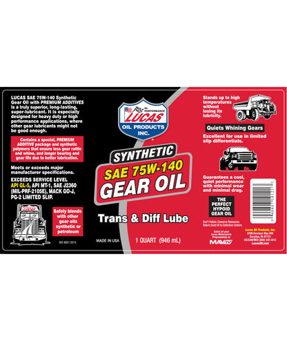 Lucas Oil 75W-140 Synthetic Gear Oil (946ml)