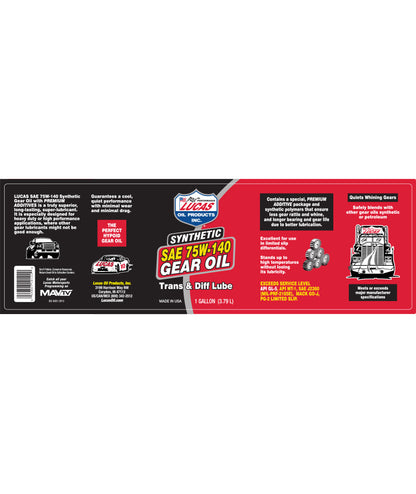 Lucas Oil 75W-140 Synthetic Gear Oil (3.79L)