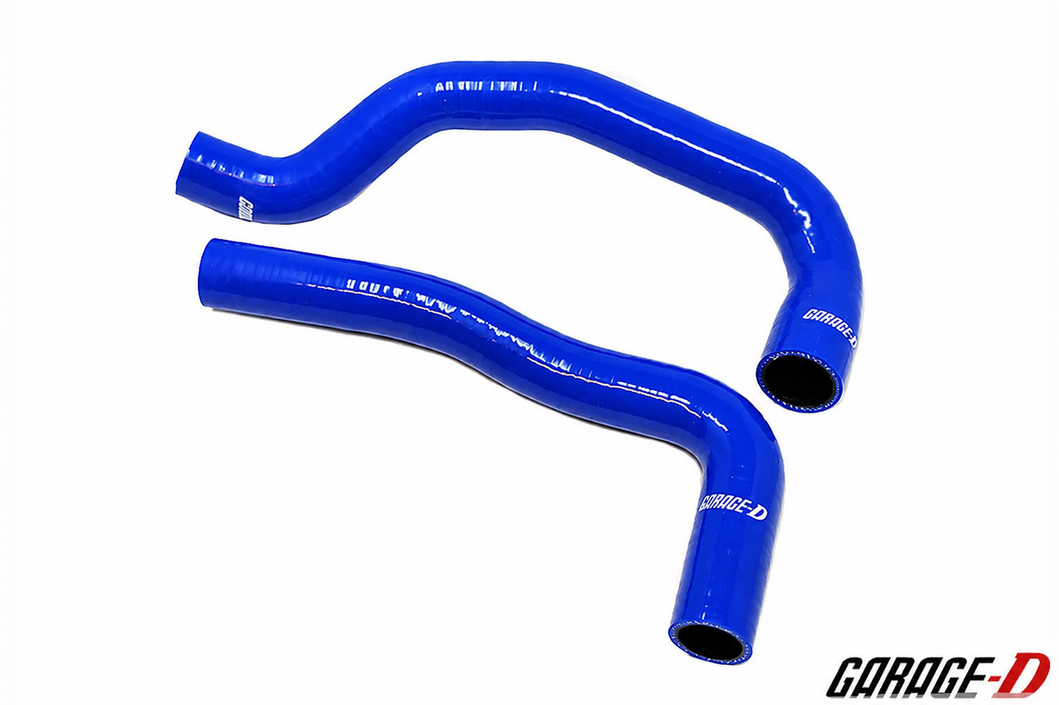 Two blue silicone hoses on a white background with 'Garage D' branding.